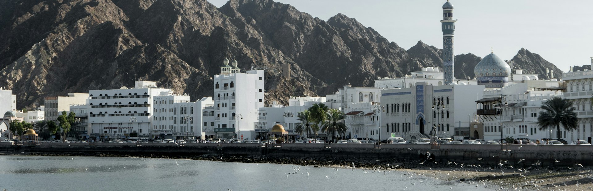 Muscat waterfront with mountains behind