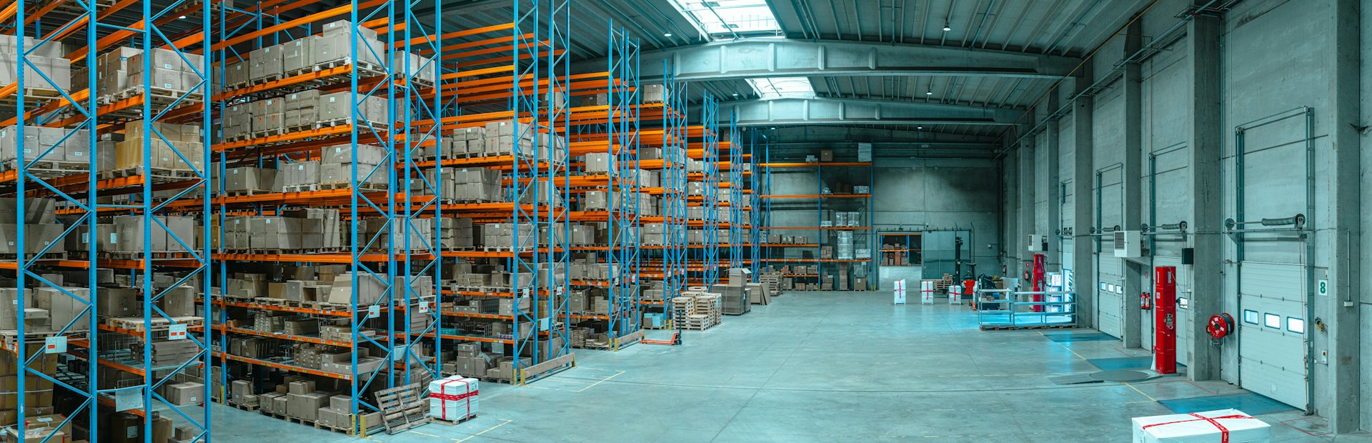 Racked construction and MEP materials in a supply warehouse
